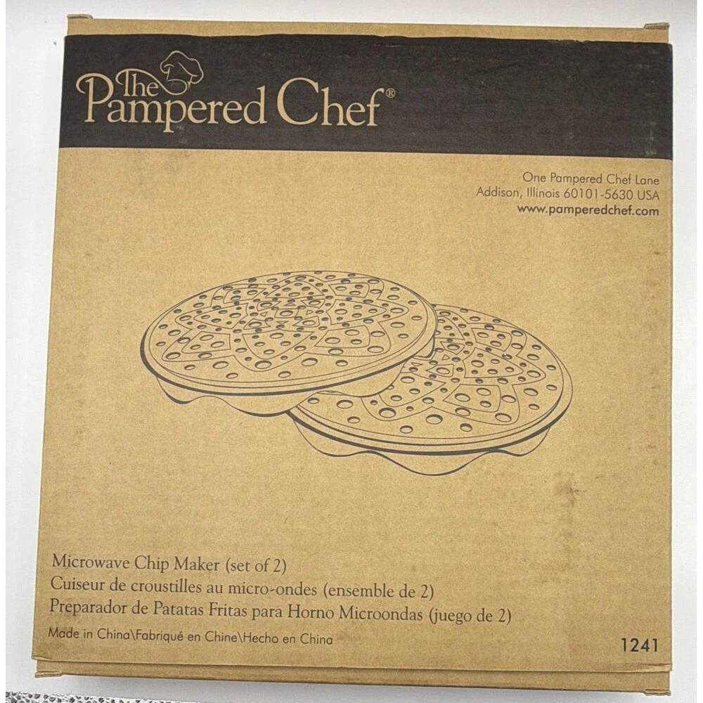 The Pampered Chef Microwave Chip Maker Set of 2, 11in Plastic Beige/Black 1241